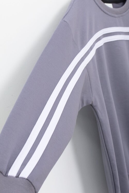 Füme Şerit Detaylı Bisiklet Yaka Erkek Çocuk Basic Eşofman Takımı 21264