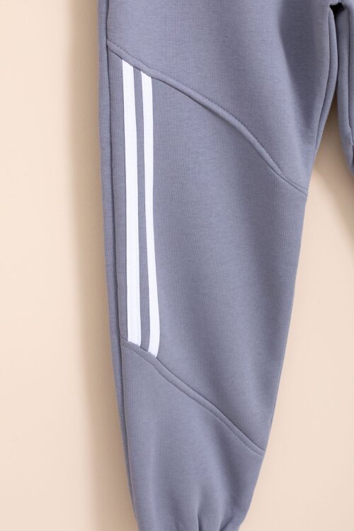 Füme Şerit Detaylı Yazı Baskılı Beli Lastikli Erkek Çocuk Eşofman Altı 21459