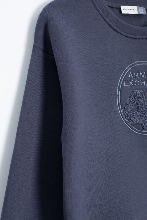 Füme Yazı Nakışlı Bisiklet Yaka Erkek Çocuk Şardonlu Sweatshirt 23249