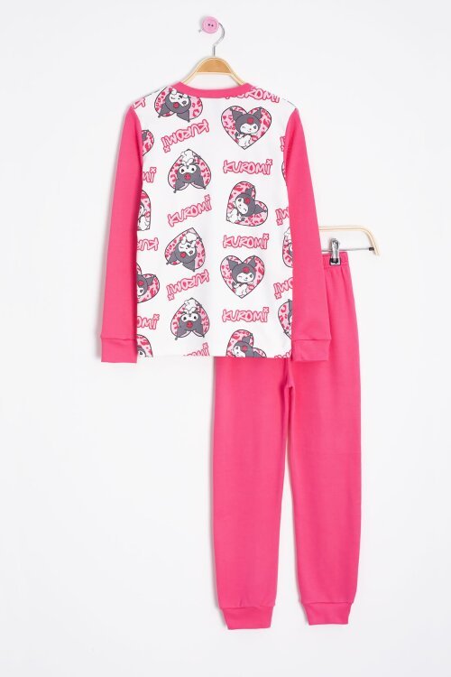 Fuşya Kalpli Yazı Desenli Kız Çocuk Pijama Takımı 23260