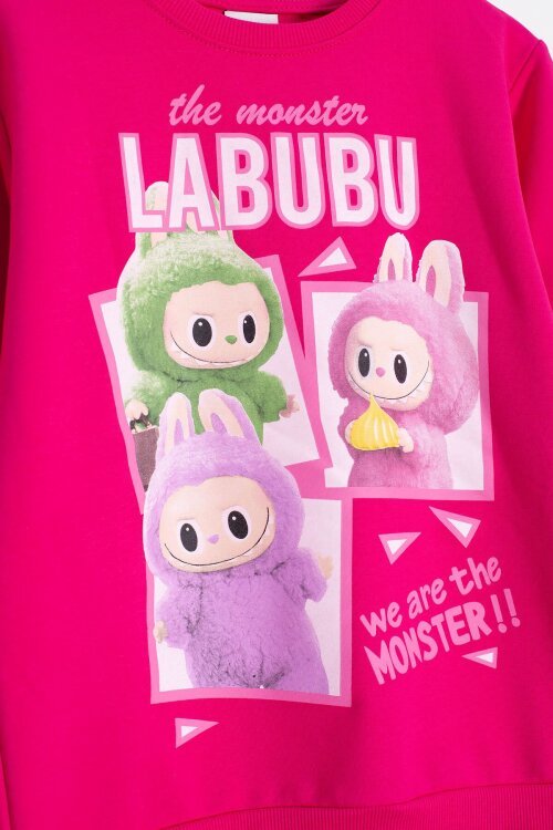 Fuşya Karakter Baskılı Bisiklet Yaka Kız Eşofman Takımı 23280