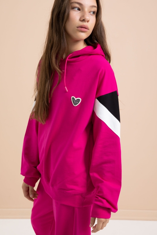 Fuşya Kargo Cepli Kız Çocuk Logolu İkili Takım 21299