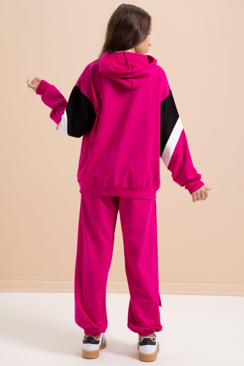 Fuşya Kargo Cepli Kız Çocuk Logolu İkili Takım 21299