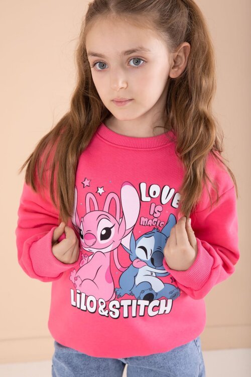 Fuşya Love Karakter Baskılı Şardonlu Badili Kız Çocuk Pantolonlu 2li Takım 22747