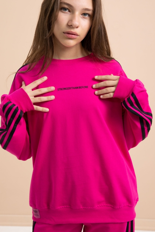 Fuşya Yanları Şeritli Geniş Paça Kız Eşofman Takımı 21300