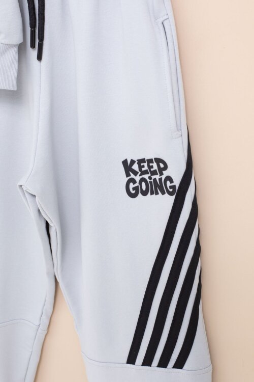 Gri Erkek Çocuk Keep Going Yazılı Şeritli Erkek Çocuk Kapüşonlu Eşofman Takımı 23418