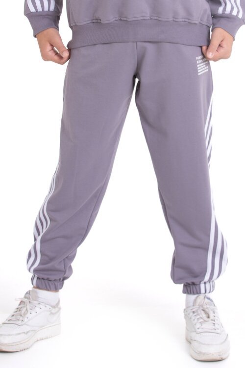 Gri Erkek Çocuk Şerit Detaylı Eşofman Altı 21501