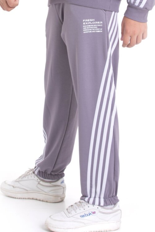 Gri Erkek Çocuk Şerit Detaylı Eşofman Altı 21501