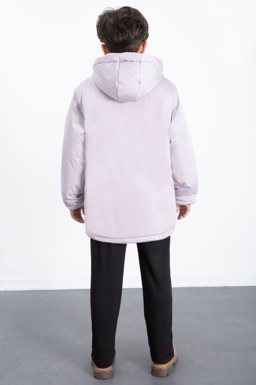 Gri İçi Kürklü Çıkarılabilir Kapüşonlu Basic Erkek Çocuk Şişme Mont 21437