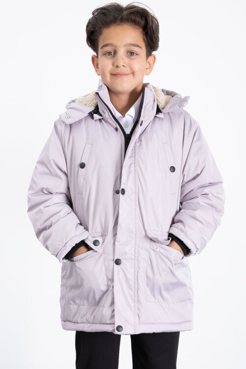 Gri İçi Kürklü Çıkarılabilir Kapüşonlu Basic Erkek Çocuk Şişme Mont 21437