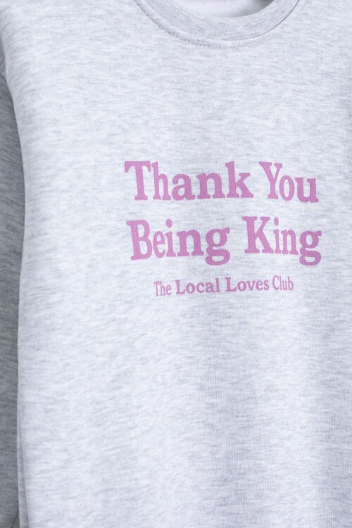 Gri Yazı Baskılı Bisiklet Yaka Kız Çocuk Şardonlu Sweatshirt 23257