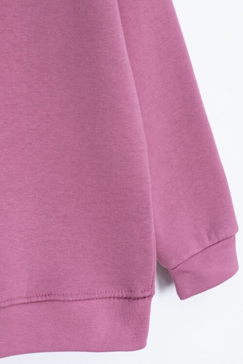 Gül Kurusu Kalp Nakışlı Bisiklet Yaka Kız Çocuk Şardonlu Sweatshirt 23254