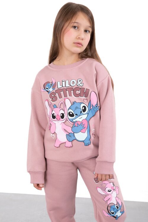 Gül Kurusu Sevimli Simli Karakter Baskı Şardonlu Kız Çocuk Eşofman Takım 23296