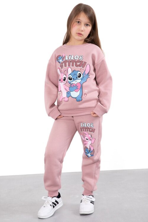 Gül Kurusu Sevimli Simli Karakter Baskı Şardonlu Kız Çocuk Eşofman Takım 23296