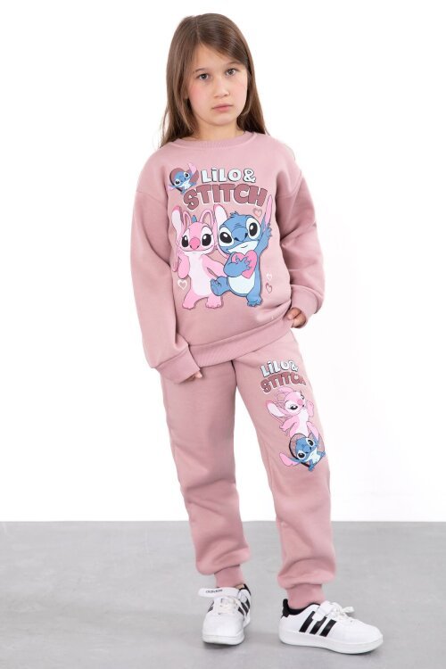 Gül Kurusu Sevimli Simli Karakter Baskı Şardonlu Kız Çocuk Eşofman Takım 23296