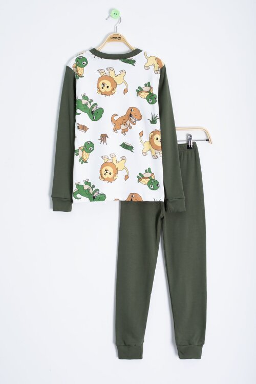 Haki Hayvanlar Alemi Baskı Erkek Çocuk Pijama Takımı 22764