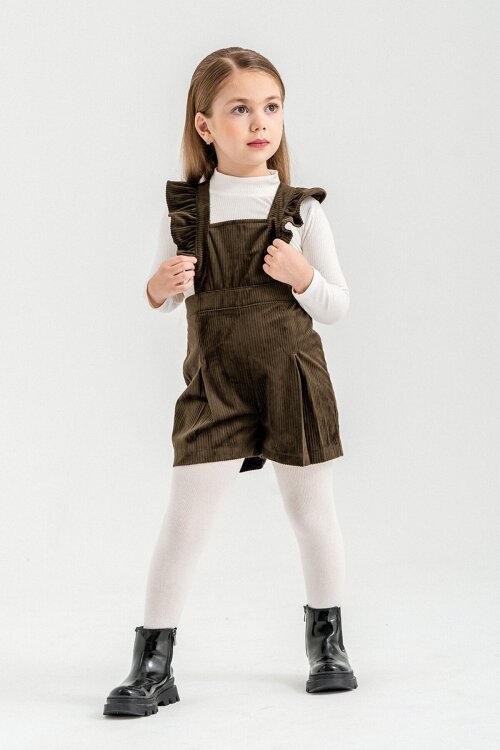 Haki Kız Çocuk Kadife Fitilli Salopet 22689