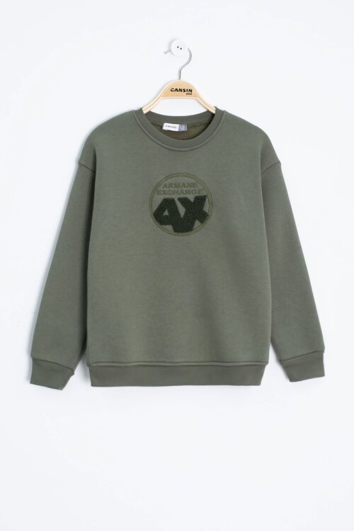 Haki Yazı Nakışlı Bisiklet Yaka Erkek Çocuk Şardonlu Sweatshirt 23248