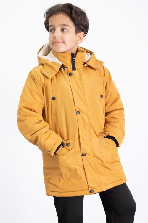 Hardal İçi Kürklü Çıkarılabilir Kapüşonlu Basic Erkek Çocuk Şişme Mont 21440