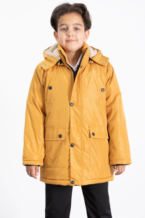 Hardal İçi Kürklü Çıkarılabilir Kapüşonlu Basic Erkek Çocuk Şişme Mont 21440