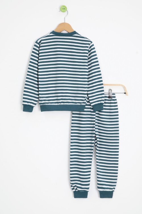 İndigo Erkek Çocuk Cute Nakışlı Çizgili Şardonlu Eşofman Takımı 23313