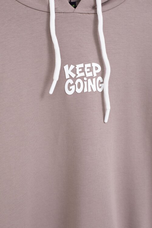 Kahve Erkek Çocuk Keep Going Yazılı Şeritli Erkek Çocuk Kapüşonlu Eşofman Takımı 23419