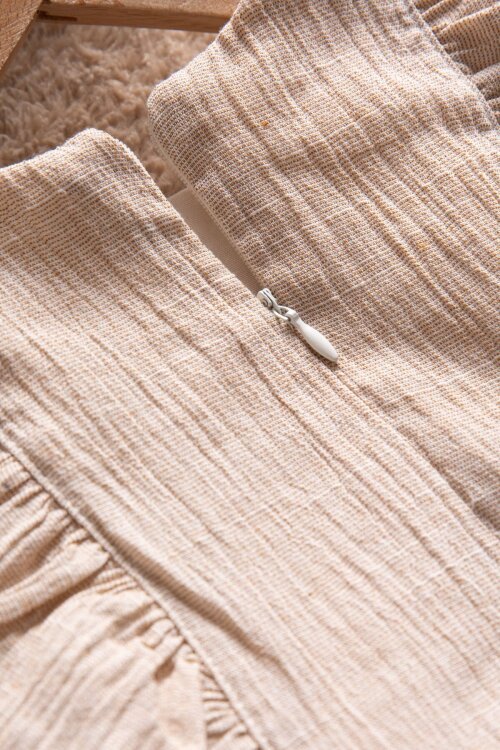 Kahverengi Çiçek Nakışlı Fırfırlı Kız Bebek Kısa Kol Elbise  22673