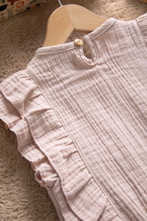 Kahverengi Dantel Detaylı Bluzlu Jean Şortlu Kız Çocuk 2li Takım 22662