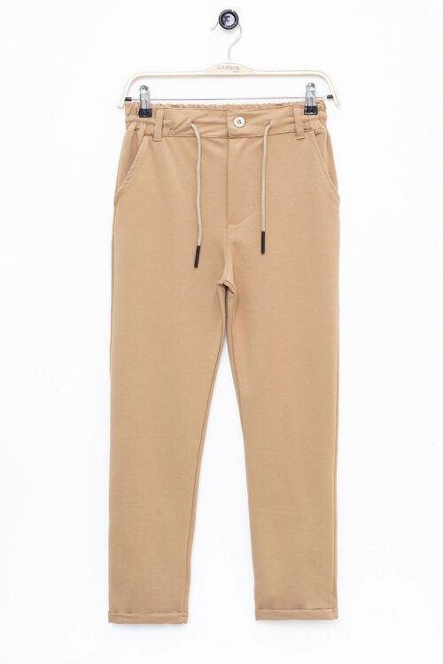 Kahverengi Duble Paça Beli Bağcıklı Erkek Çocuk Kumaş Pantolon  22679