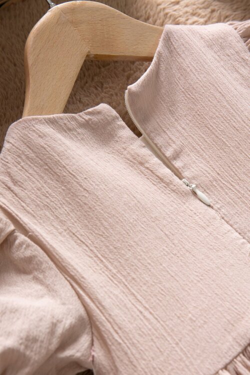 Kahverengi Kız Çocuk Dantel Detaylı Kolu Fırfırlı Elbise  22683