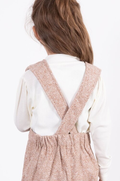 Kahverengi Kız Çocuk Melanj Krem Badili Salopet Takım  22693