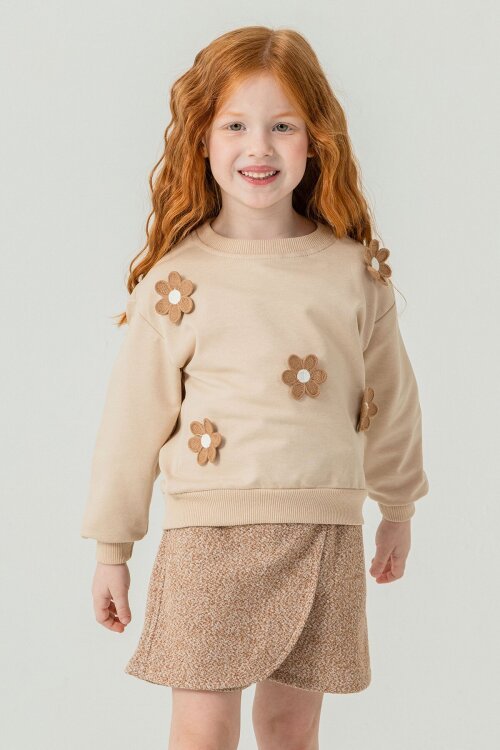 Kahverengi Kız Çocuk Papatya İşlemeli 2li Takım 21530
