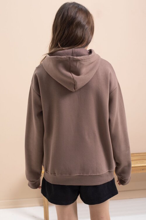 Kahverengi Kız Çocuk Şardonlu Kapüşonlu Hırka 21521