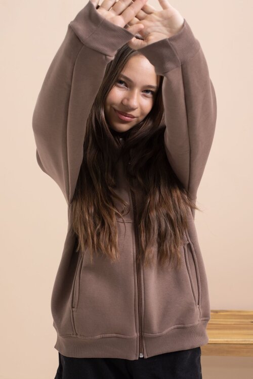 Kahverengi Kız Çocuk Şardonlu Kapüşonlu Hırka 21521