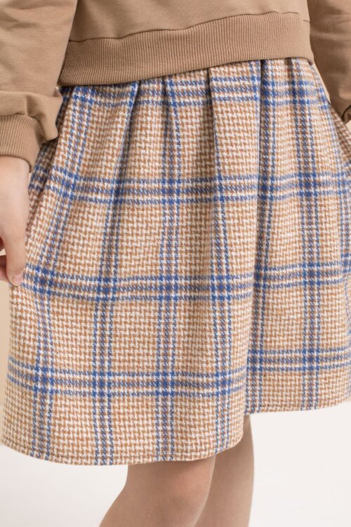 Kahverengi Kız Çocuk Yazı Baskılı Ekose Desenli Elbise 21544