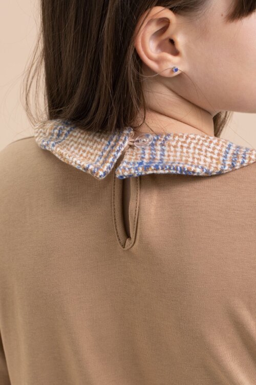 Kahverengi Kız Çocuk Yazı Baskılı Ekose Desenli Elbise 21544