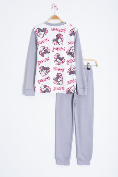 Kalpli Yazı Desenli Kız Çocuk Pijama Takımı 22766