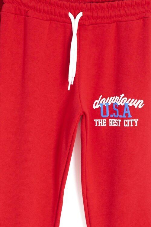 Kırmızı Chicago Baskılı Bisiklet Yaka Erkek Çocuk 2li Eşofman Takımı 22730