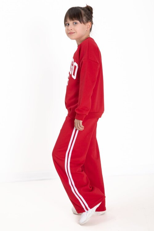 Kırmızı Chicago Baskılı Kız Çocuk Şeritli Eşofman Takımı  22742