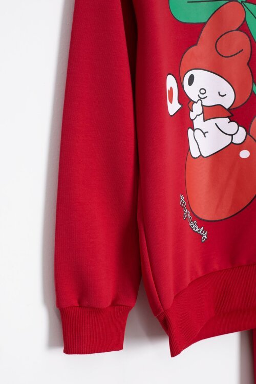 Kırmızı Kız Çocuk Kiraz Karakter Baskılı Bisiklet Yaka Eşofman Takımı 23270