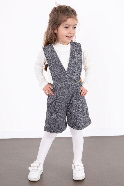 Koyu Gri Kız Çocuk Melanj Krem Badili Salopet Takım  22695