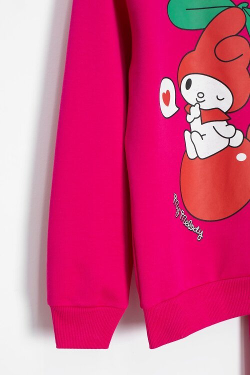 Koyu Pembe Kız Çocuk Kiraz Karakter Baskılı Bisiklet Yaka Eşofman Takımı 23274