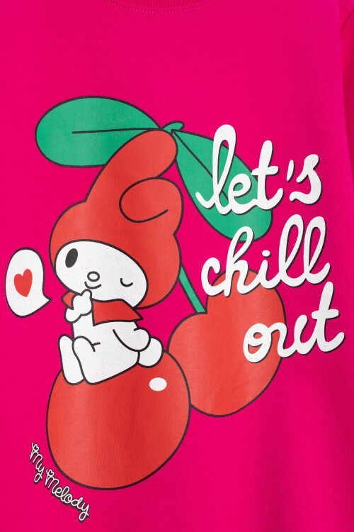 Koyu Pembe Kız Çocuk Kiraz Karakter Baskılı Bisiklet Yaka Eşofman Takımı 23274