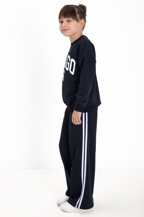 Lacivert Chicago Baskılı Kız Çocuk Şeritli Eşofman Takımı  22728