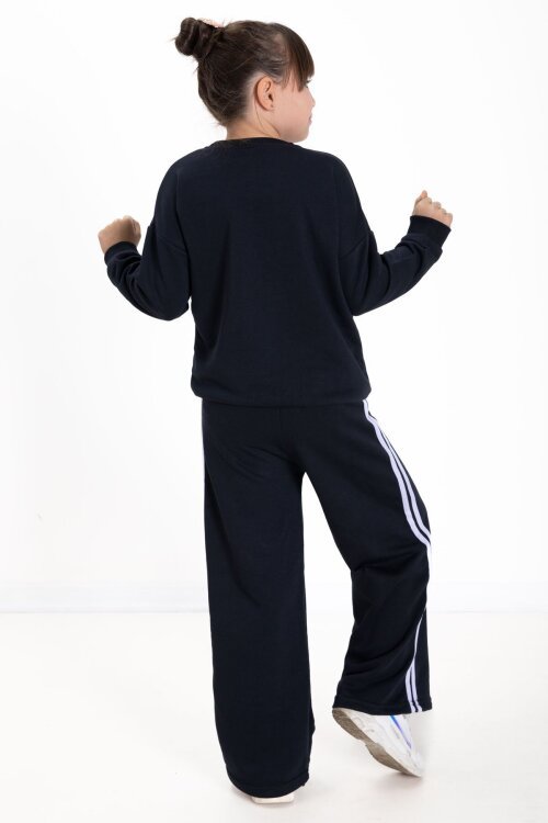 Lacivert Chicago Baskılı Kız Çocuk Şeritli Eşofman Takımı  22728