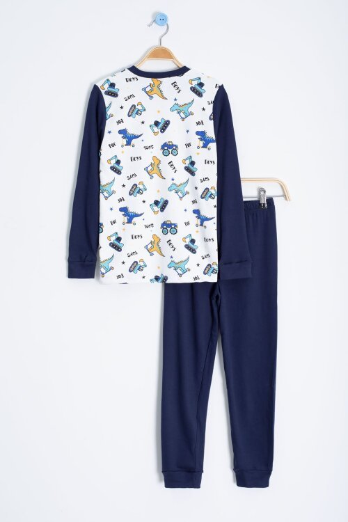 Lacivert Dinozor Baskılı Erkek Çocuk Pijama Takımı  22762