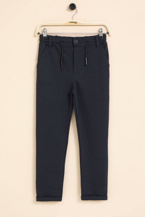 Lacivert Erkek Çocuk Duble Paça Beli Lastikli Basic Kumaş Pantolon 21421