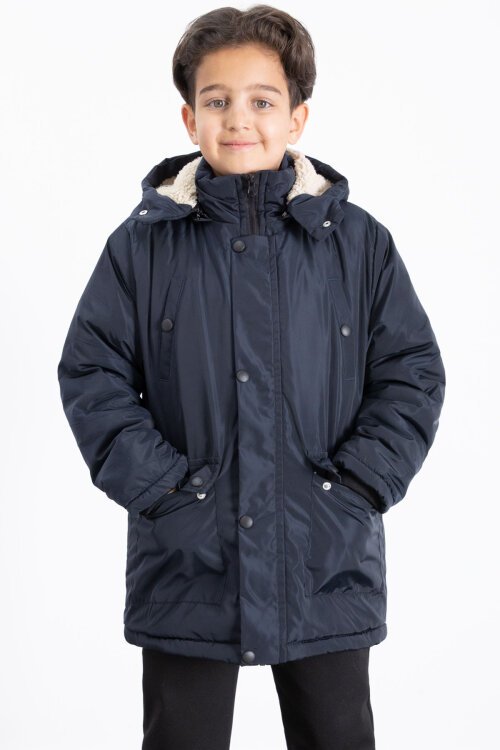 Lacivert İçi Kürklü Çıkarılabilir Kapüşonlu Basic Erkek Çocuk Şişme Mont 21436