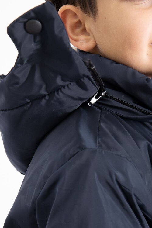 Lacivert İçi Kürklü Çıkarılabilir Kapüşonlu Basic Erkek Çocuk Şişme Mont 21436