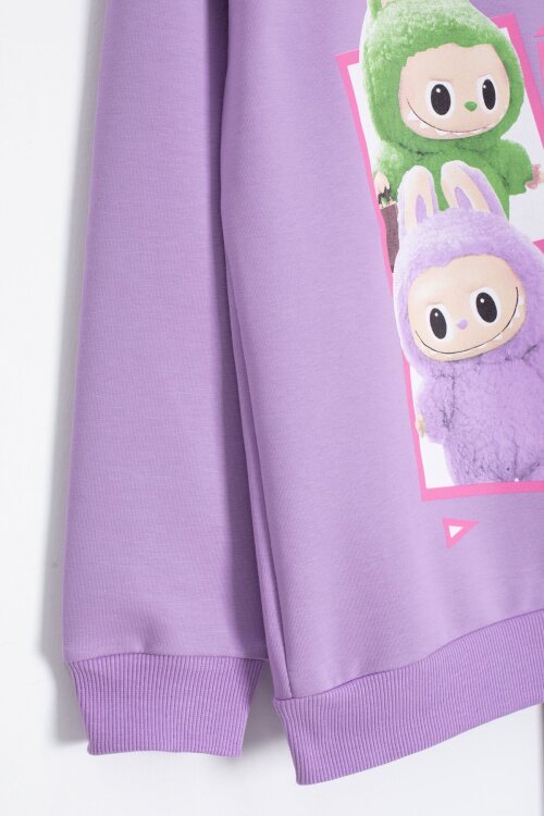 Lila Karakter Baskılı Bisiklet Yaka Kız Eşofman Takımı 23277